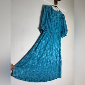 Vintage Blue Belted 100% Silk Dress